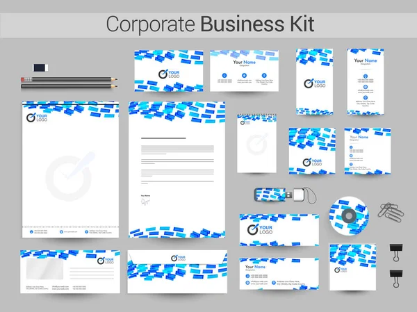 Corporate Business Kit with blue stripes. — Stock Vector