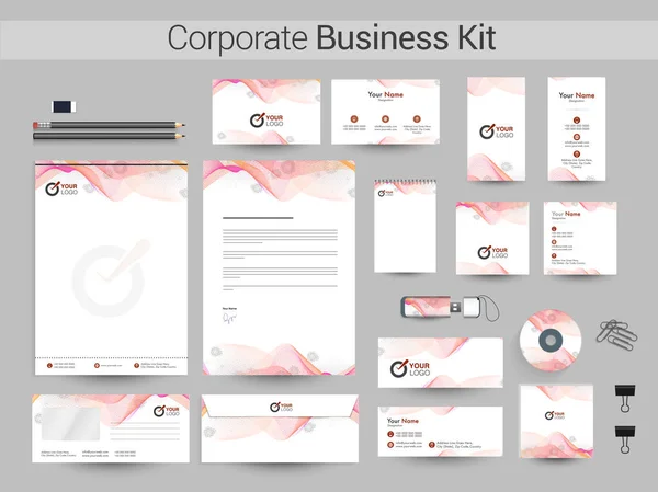 Corporate Business Kit met abstract golven. — Stockvector