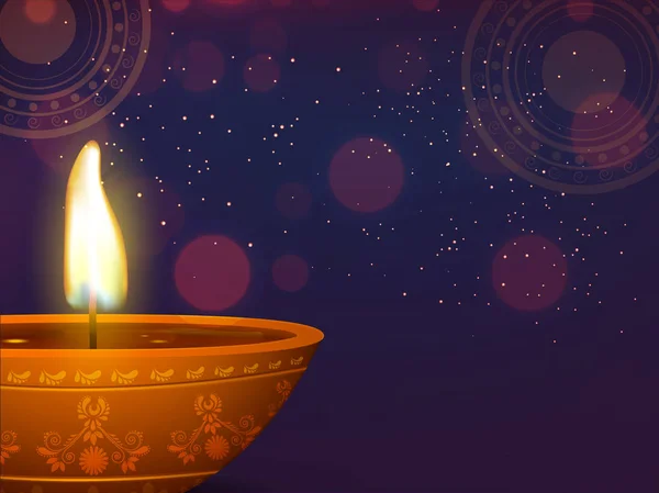 Verlichte, traditionele verlicht olielamp voor Gelukkige Diwali celebrati — Stockvector