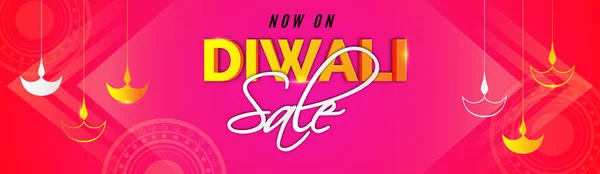 Diwali prodej bannery s předsazením oleje svítí lampy na růžové poza — Stockový vektor
