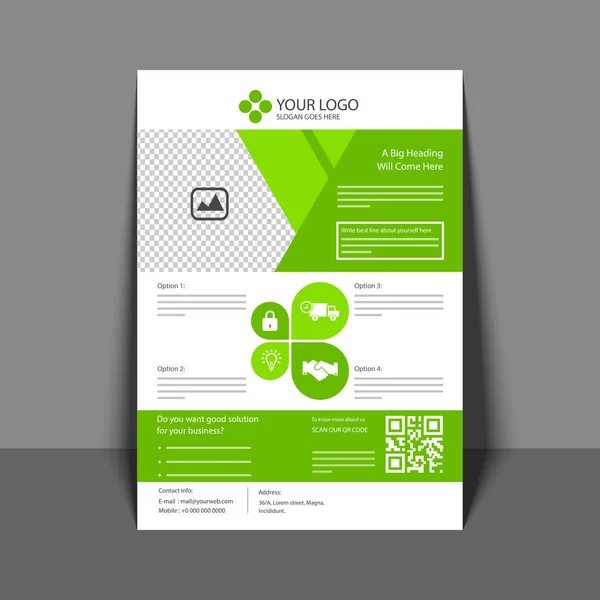 Professionele Flyer in groene kleur, Corporate Brochure, jaarlijkse Re — Stockvector