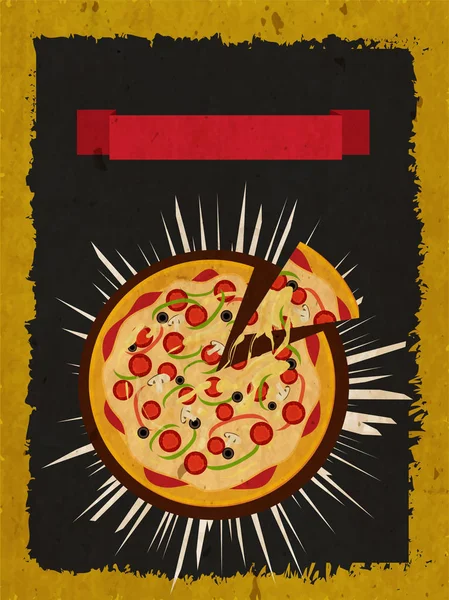 Плакат с ретро-пиццей на абстрактном фоне . — стоковый вектор