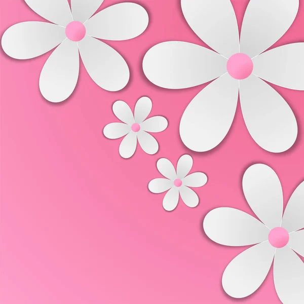 Flores de papel blanco sobre fondo rosa bebé . — Vector de stock