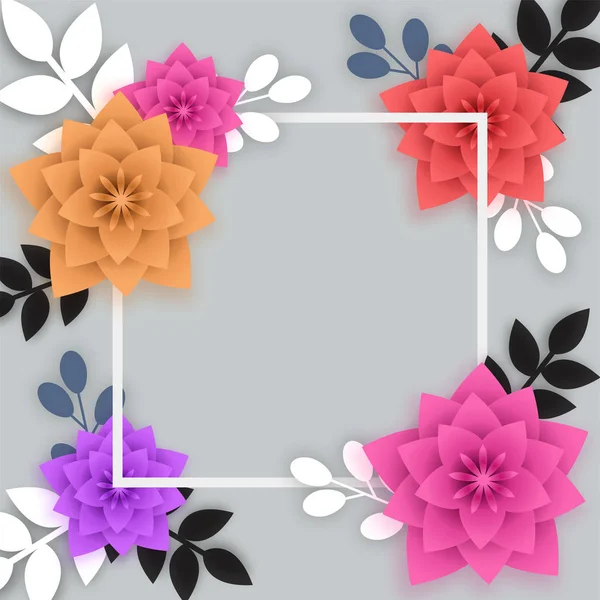 Flores de papel de colores con marco cuadrado blanco . — Vector de stock