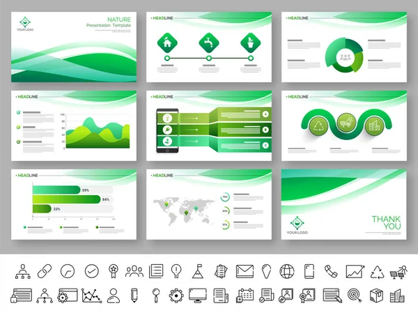 Doğa Sunu şablonunu yeşil ve beyaz renklerde.