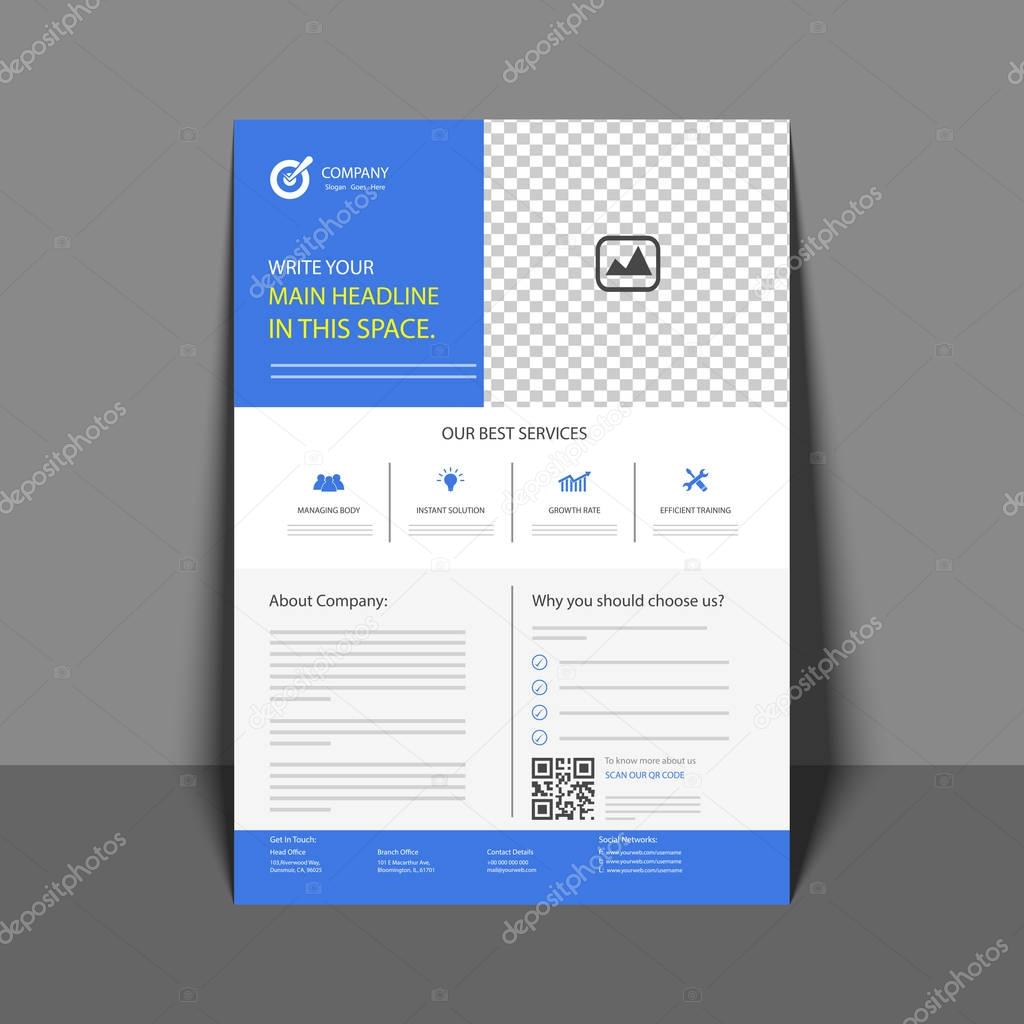 Professional Flyer in Blue Color, Corporate Brochure, Annual Rep