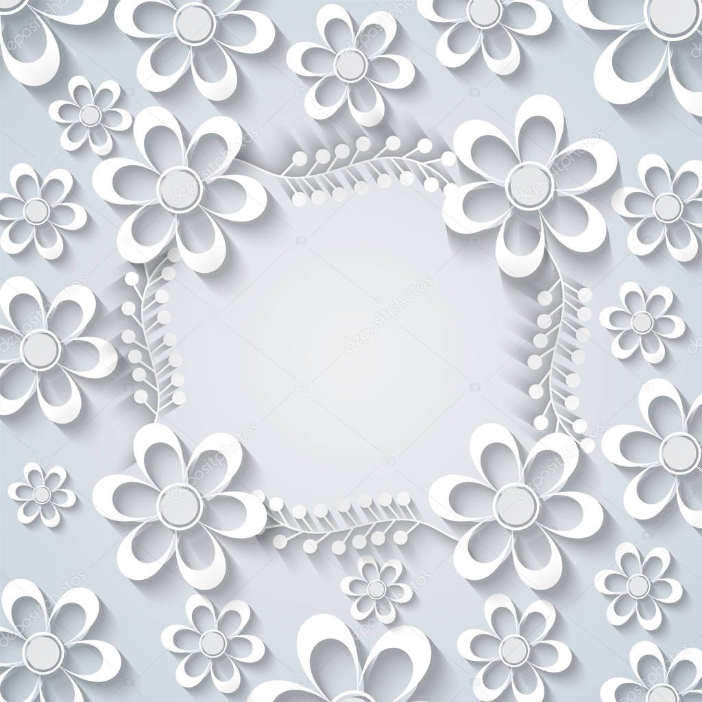 White paper flowers background.