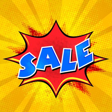 Satılık arka planda komik pop sanat tarzı.