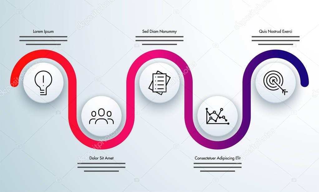 Colorful timeline Infographics layout with 5 steps.