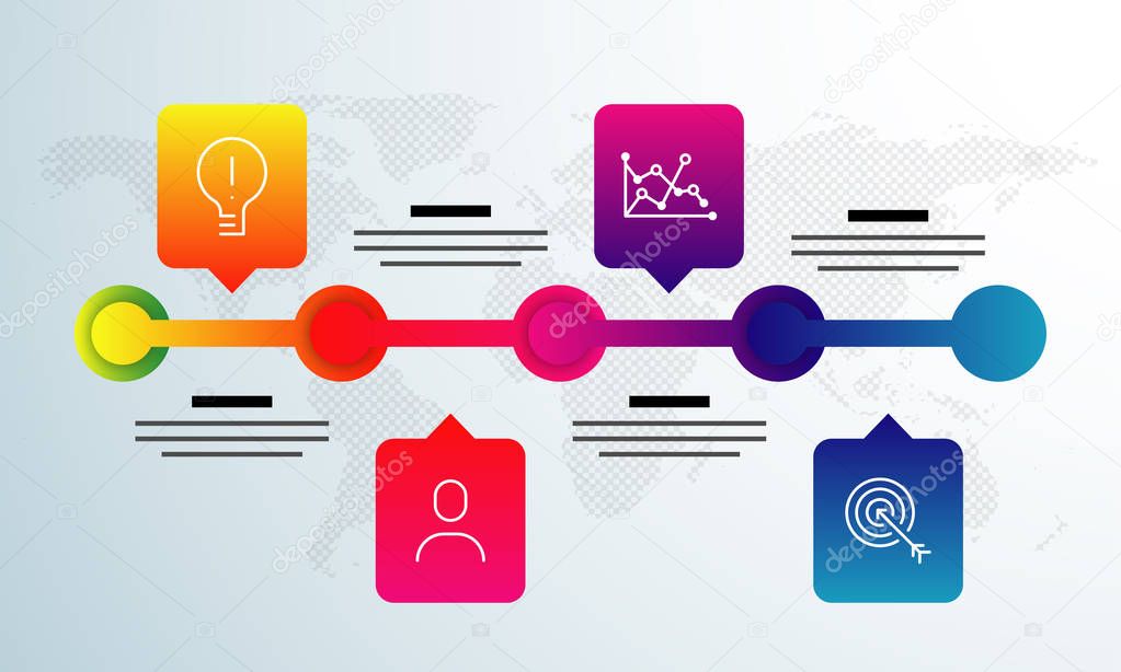 Colorful Infographics layout with 4 steps, icons, timelines arro