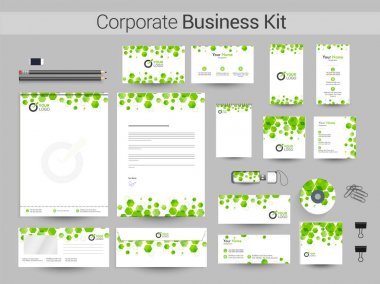Kurumsal iş Kit Yeşil altıgen şekillerle.
