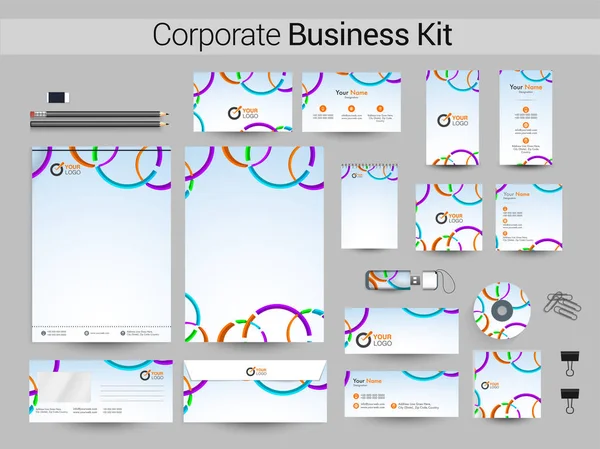 Corporate Business Kit met kleurrijke cirkels. — Stockvector