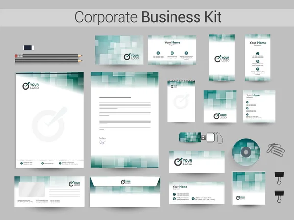 Corporate Business Kit in groene en witte kleuren. — Stockvector
