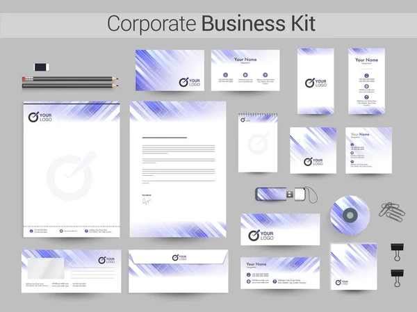 Kit de Negocios Corporativos en colores púrpura y blanco . — Vector de stock