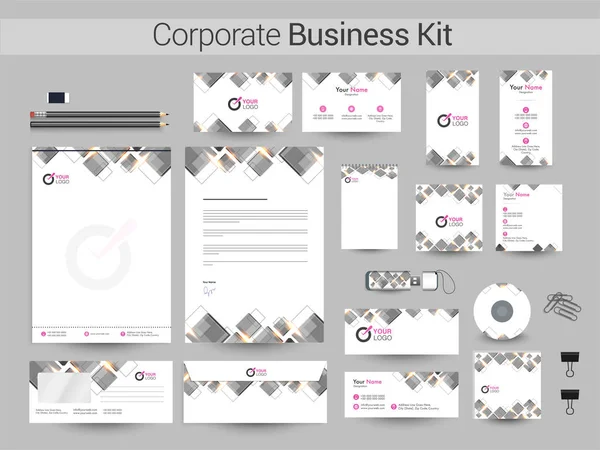 Corporate Business Kit met grijze vierkantjes. — Stockvector