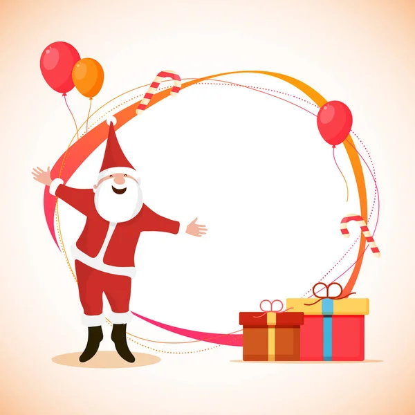 Щасливою Дід Мороз з подарункові коробки, повітряні кулі та цукерка. Ве — стоковий вектор