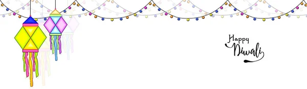 Web banner, kleurrijke decoratieve verlichting ter gelegenheid van Diwali. — Stockvector