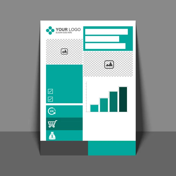 Profesionální Flyer v zelené a šedé barvy, brožura, — Stockový vektor