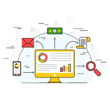 Fin-tech (finans teknolojileri) mekanizması arka plan. Renkli f