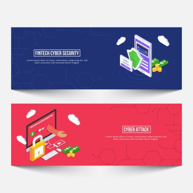 Fin-tech (finans teknolojisi) Web sitesi afiş için cyber güvenlik