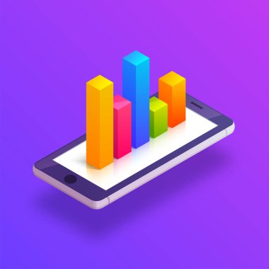 bir mobil grafik ile 3D izometrik çizimde. 