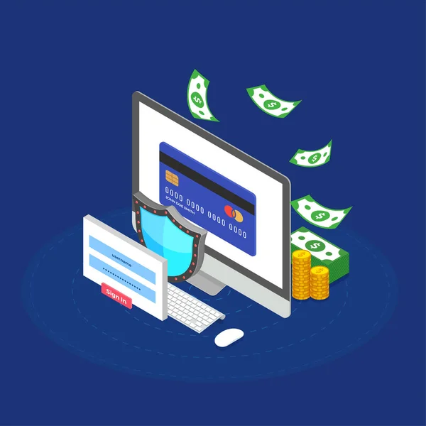 Dinheiro da Internet, conceito de segurança de pagamento. Fintech (financiamento) — Vetor de Stock