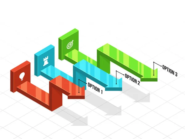 Infografica 3D aziendale con tre (3) passaggi . — Vettoriale Stock