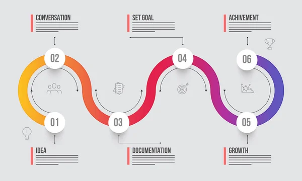 Timeline Layout infografico con sei (6) passaggi . — Vettoriale Stock