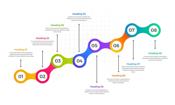 Timeline Layout de infográficos com oito (8) passos . —  Vetores de Stock