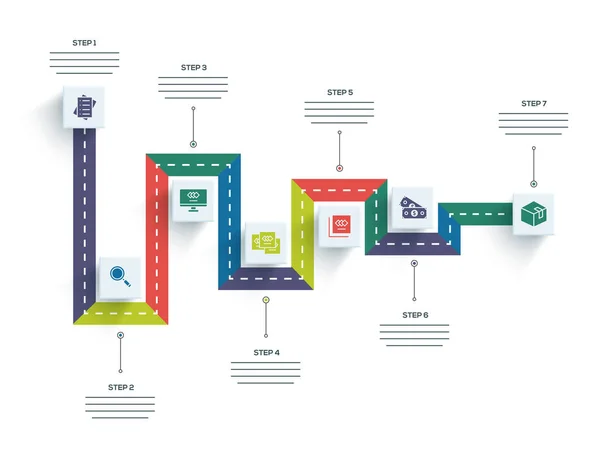 Timeline Infographics lay-out met 7 stappen. — Stockvector