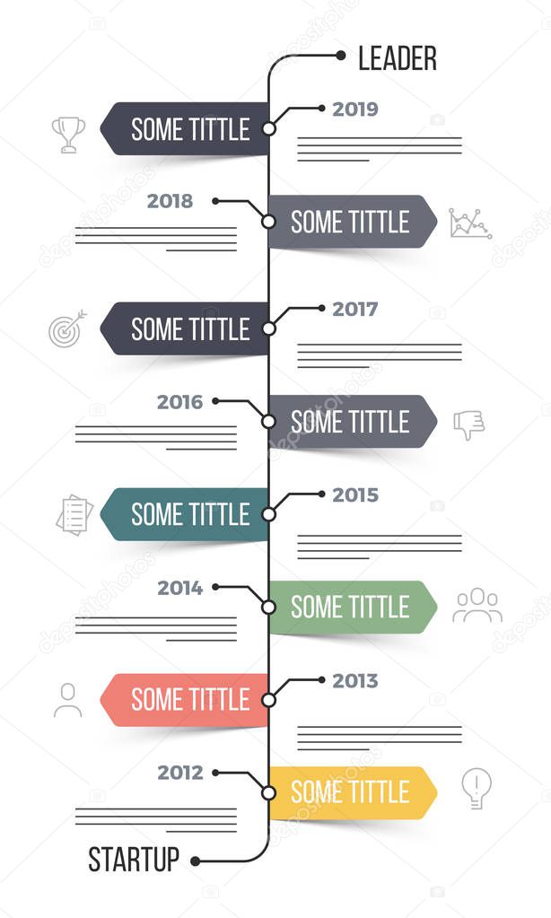 Timeline Infographics layout with eight (8) steps.