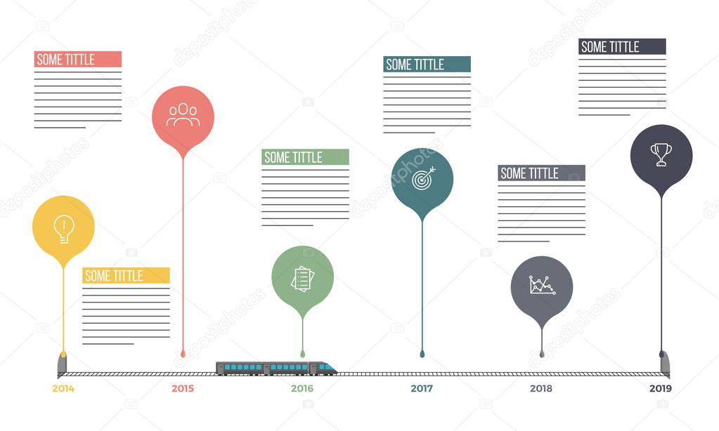 Timeline Infographics layout with six (6) steps.