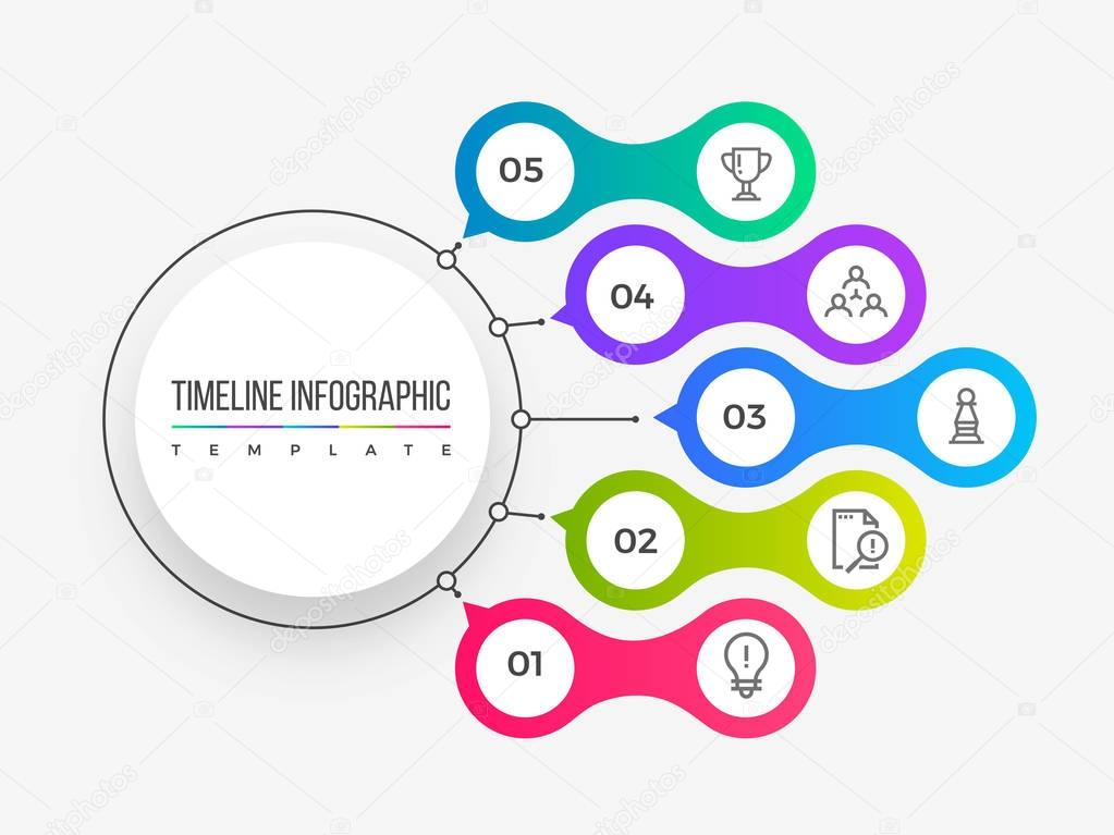 Timeline Infographics layout with five (5) steps.