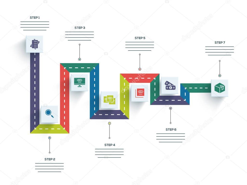 Timeline Infographics layout with 7 steps.