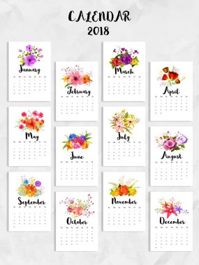 Komple Set 12 ay, 2018 takvim.