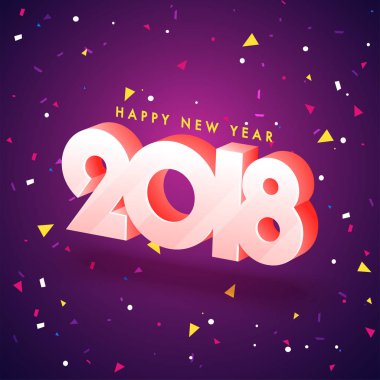 3D metin 2018 konfeti arka planda, mutlu yeni yıl kutlama 