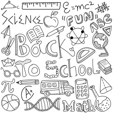 Geri okul doodle için siyah ve beyaz eğitim işareti, symb ile