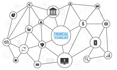 Fin-tech (finans teknolojileri) iş akışı illüstrasyon.