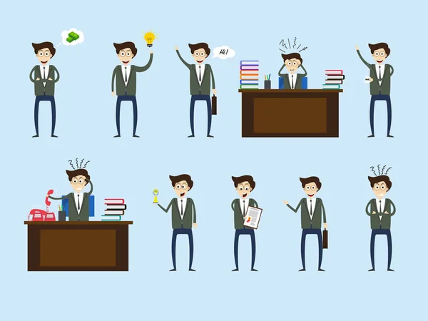 Set of young Entrepreneur in different Expressions for Business - Stok Vektor