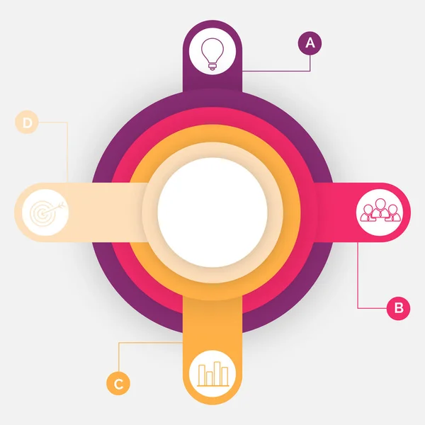 Línea de tiempo colorida Diseño de infografías con cuatro (4) pasos . — Archivo Imágenes Vectoriales