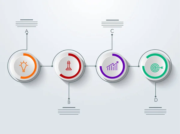 Kleurrijke Timeline Infographics lay-out met vier (4) stappen. — Stockvector