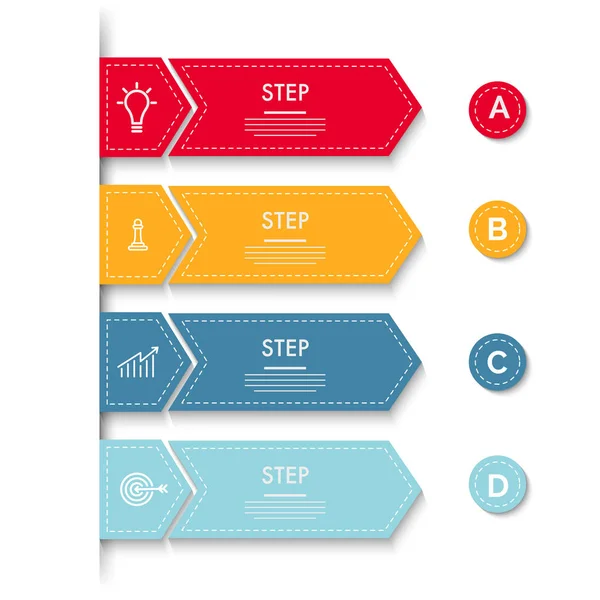 Línea de tiempo colorida Diseño de infografías con cuatro (4) pasos . — Vector de stock