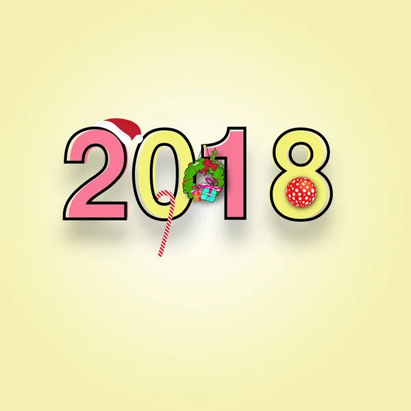 Texte rose, jaune 2018 décoré d'ornements de Noël . — Image vectorielle