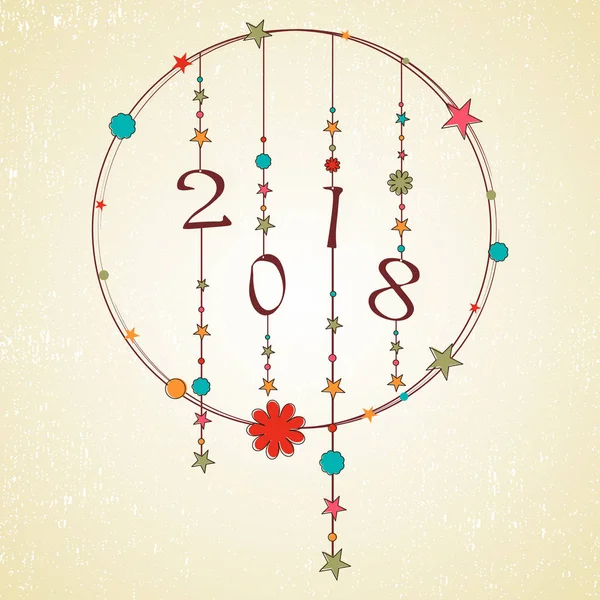 Brown 2018 text v kruhový rámeček pro nový rok oslava. — Stockový vektor