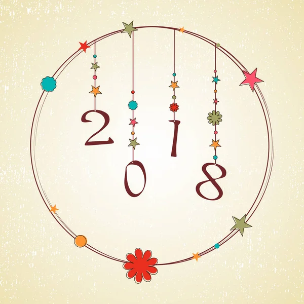 Hanging text 2018 in Circular frame for New Year celebration. — Stock Vector