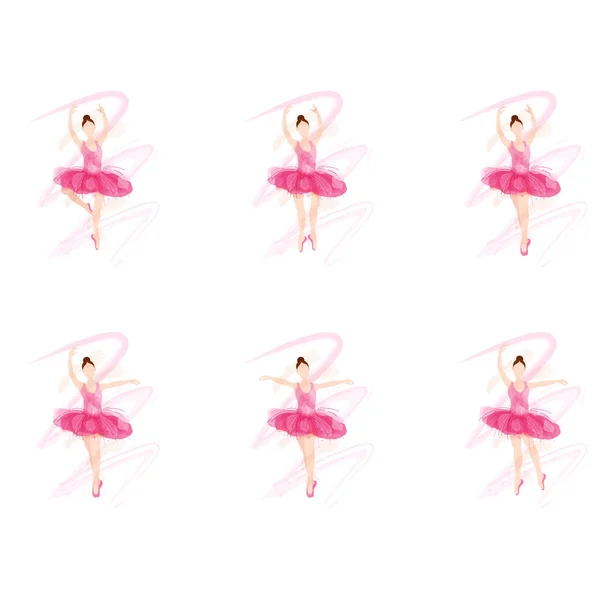 Fiatal balerina lány különböző balett tánc pózok. — Stock Vector