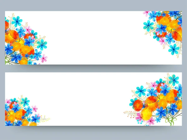 Webbplats header eller banner set med färgglada akvareller blommor. — Stock vektor