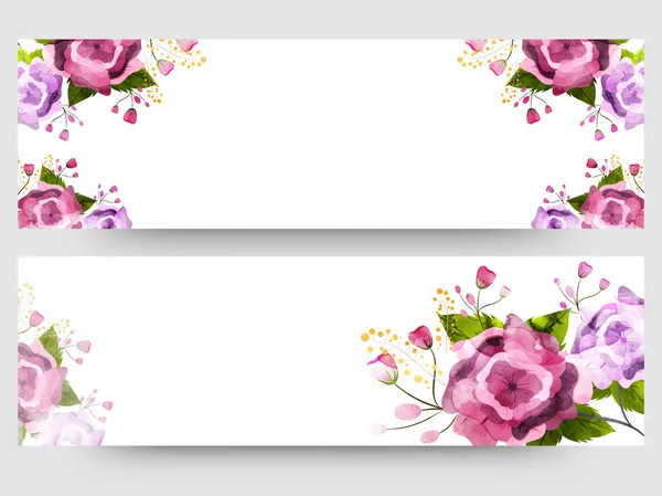 Заголовок веб-сайту або набір банерів з барвистими акварельними квітами . — стоковий вектор