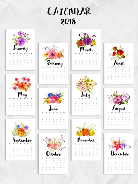 Conjunto completo de 12 meses, Calendario 2018 . — Archivo Imágenes Vectoriales