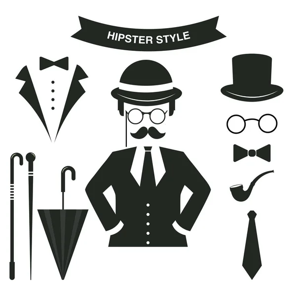 Personagem masculino Retro Hipster com elementos hipster e ícones —  Vetores de Stock